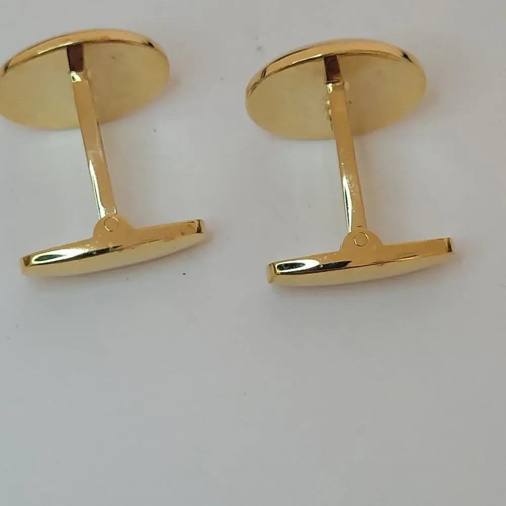 Yves Saint Laurent YSL Silver Gold Tone Oval Logo Cufflinks Retro Whale‎ Back